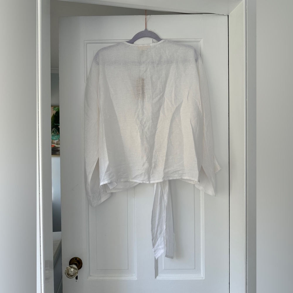 NWT Christian Siriano Tie Front White Linen Cover Up Shawl Shirt, One Size - Picture 4 of 7